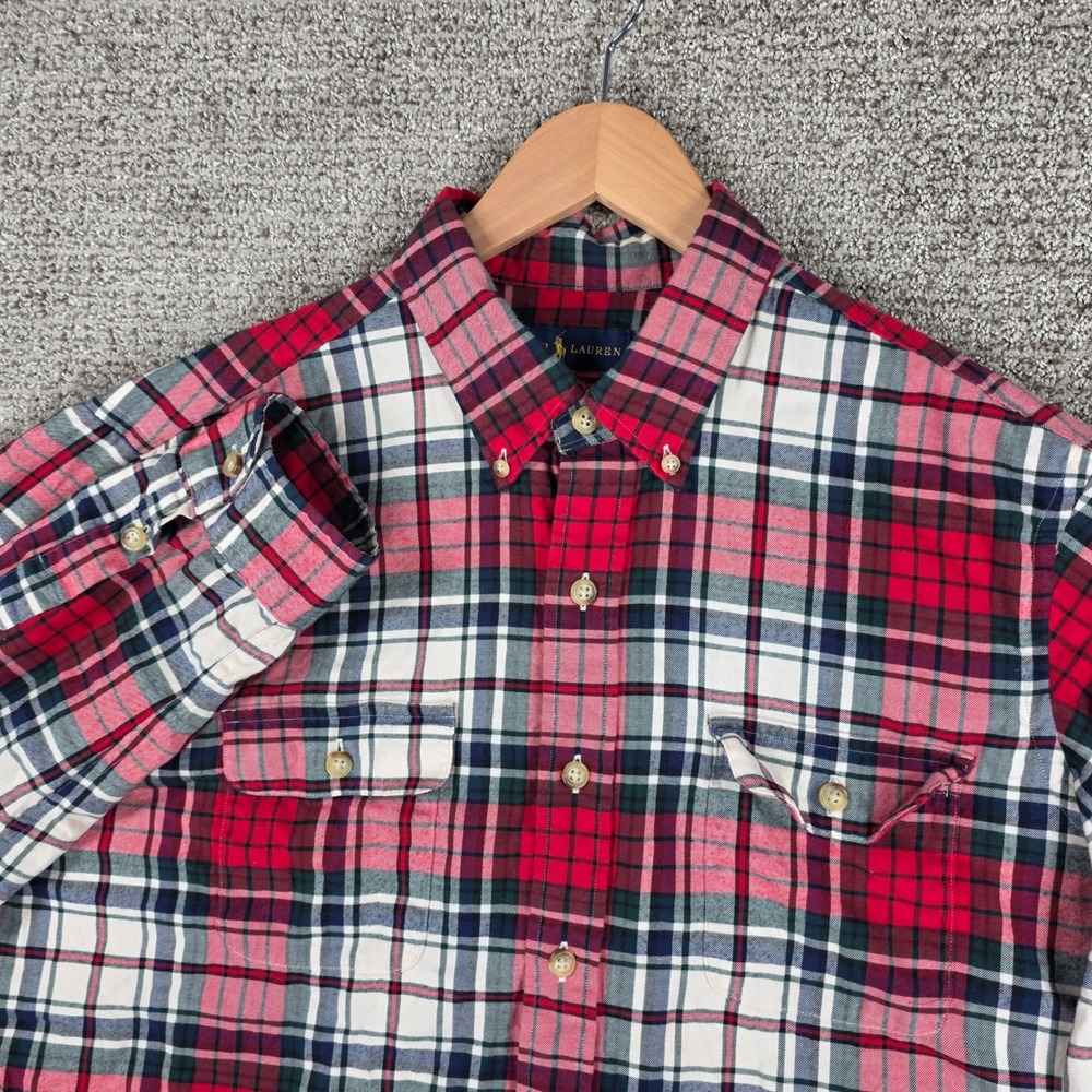 Polo Ralph Lauren Mens XL Red Plaid Flannel Button Down Shirt Long‎ Sleeve Flap